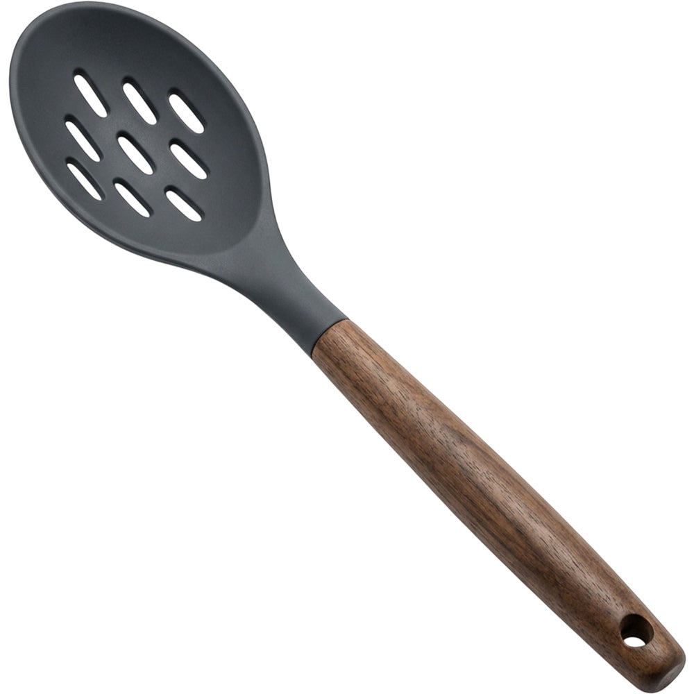 Nexozs Walnut-Handle Silicone Slotted Spoon 33 cm Charcoal - Product view