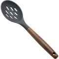 Nexozs Walnut-Handle Silicone Slotted Spoon 33 cm Charcoal - Product view