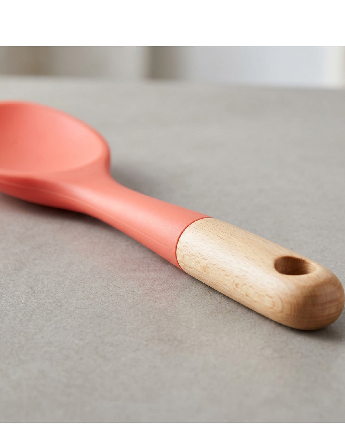 Nexozs Beech-Handle Silicone Spoon Spatula 31 cm Coral - Detail view
