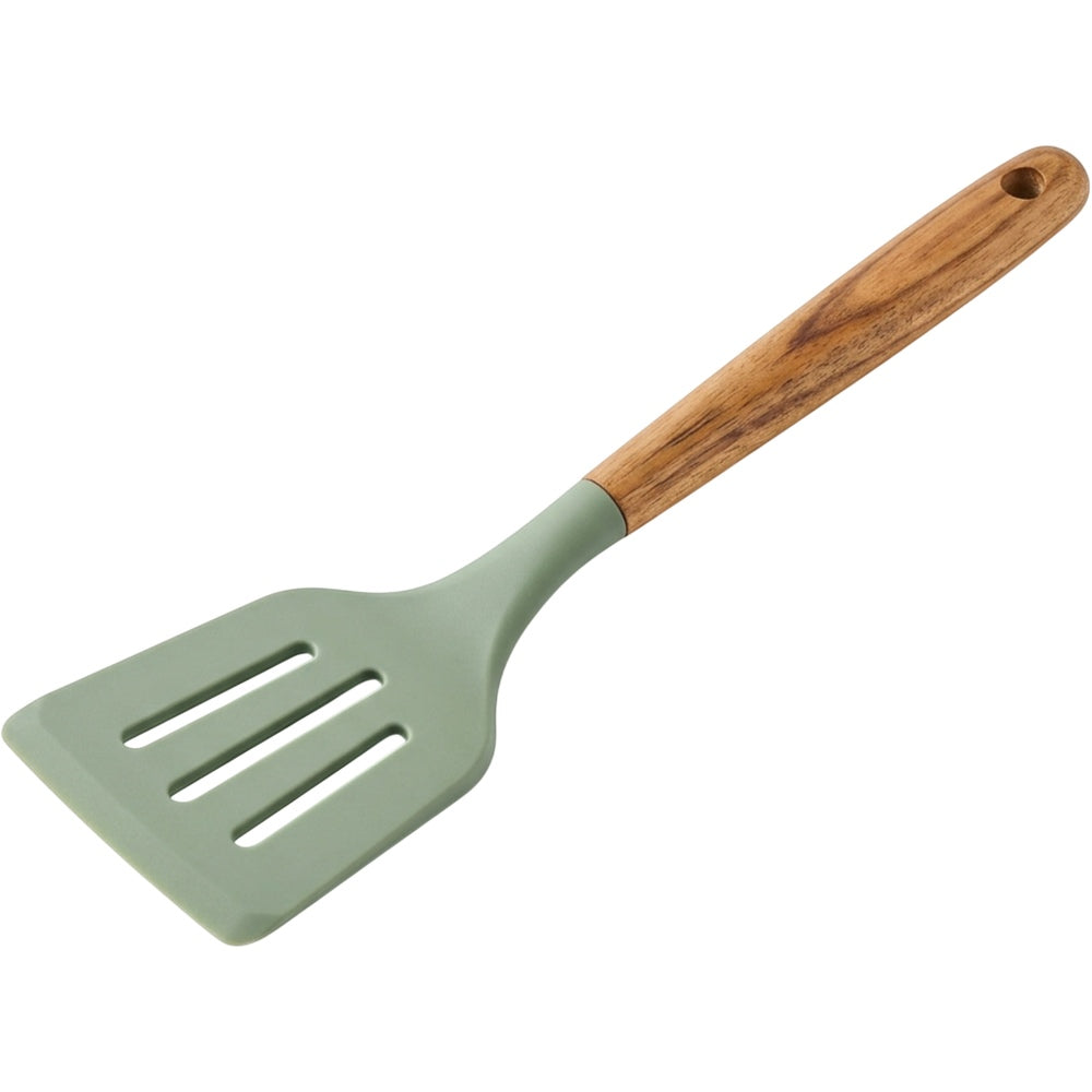Nexozs Acacia-Handle Silicone Slotted Turner 32 cm Sage - Product view